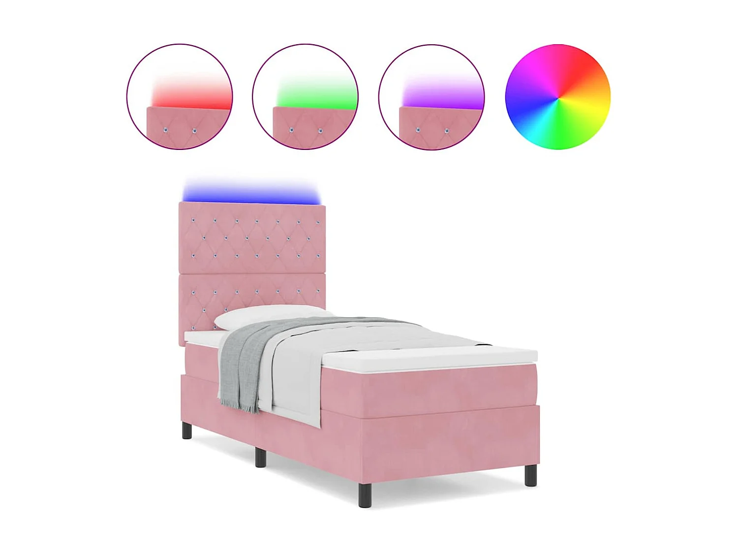 Cama tipo Box Spring con colchón Rosa 90 x 200 cm Terciopelo