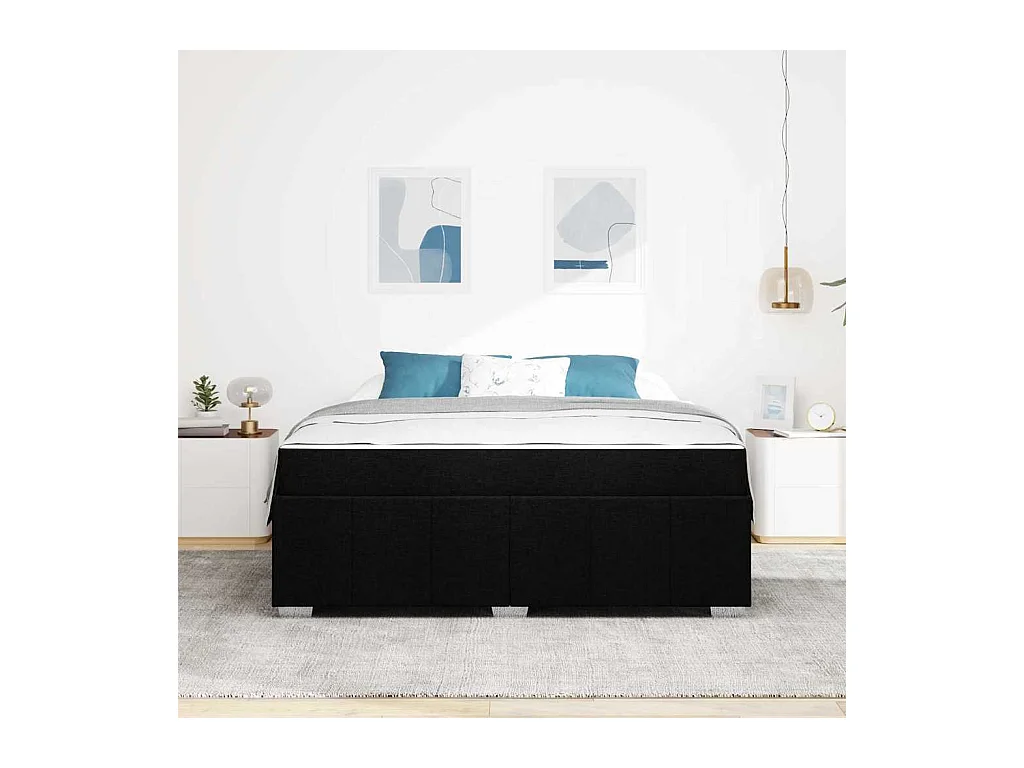 Cadre de lit avec matelas Noir 180 x 200 cm tissu