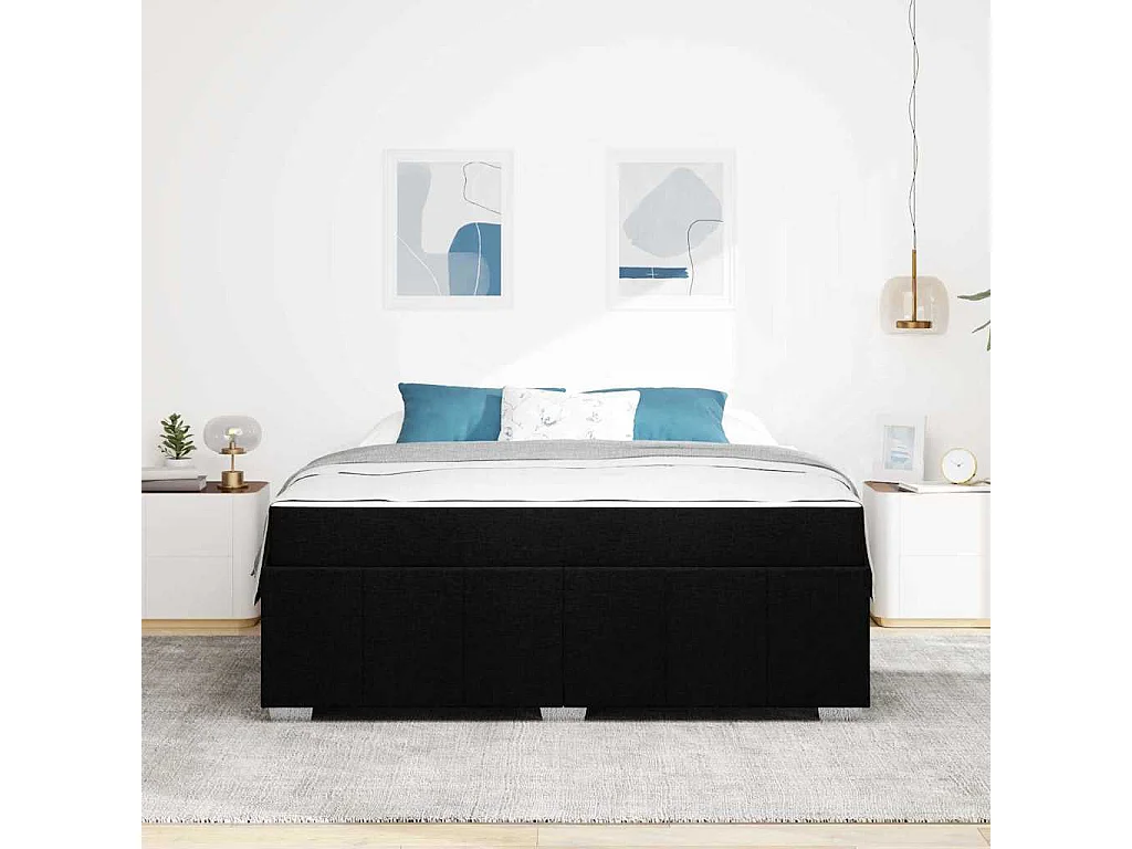 Cadre de lit avec matelas Noir 180 x 200 cm tissu