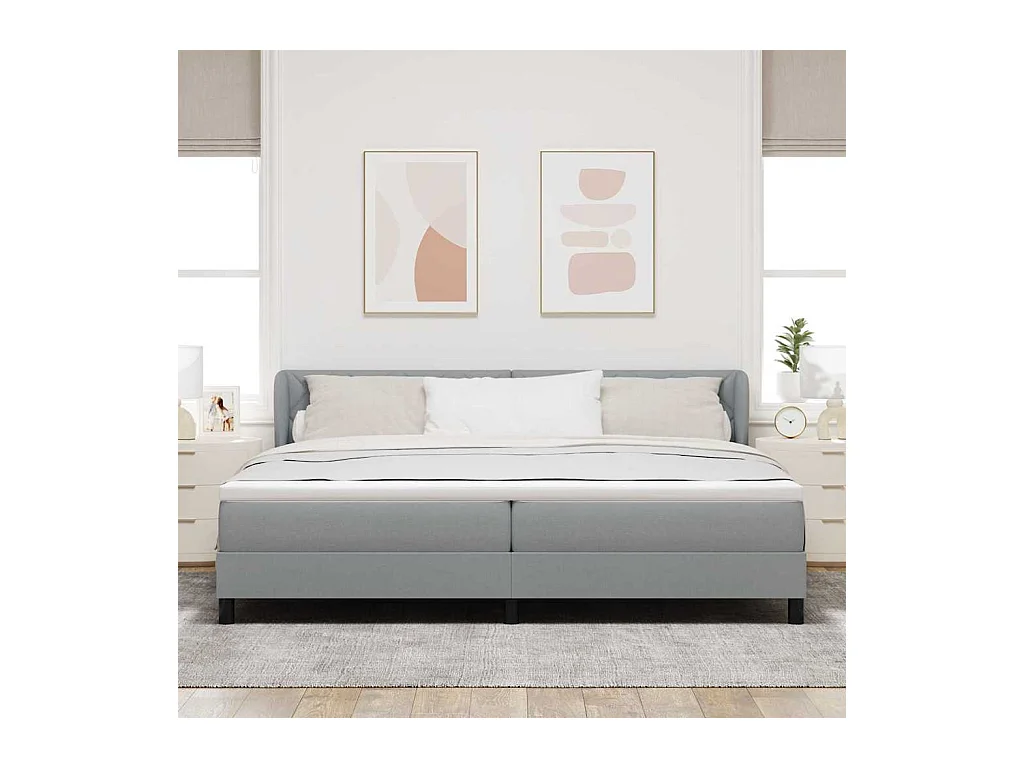 Cadre de lit avec matelas Gris clair 200 x 200 cm tissu