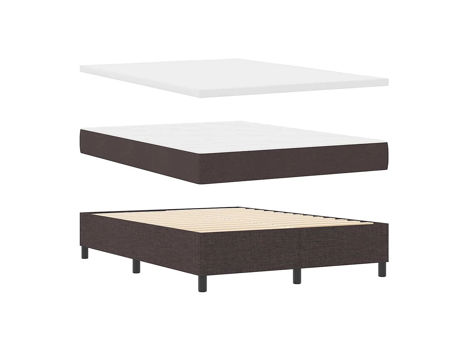 Cadre de lit avec matelas Marron foncé 140 x 190 cm tissu
