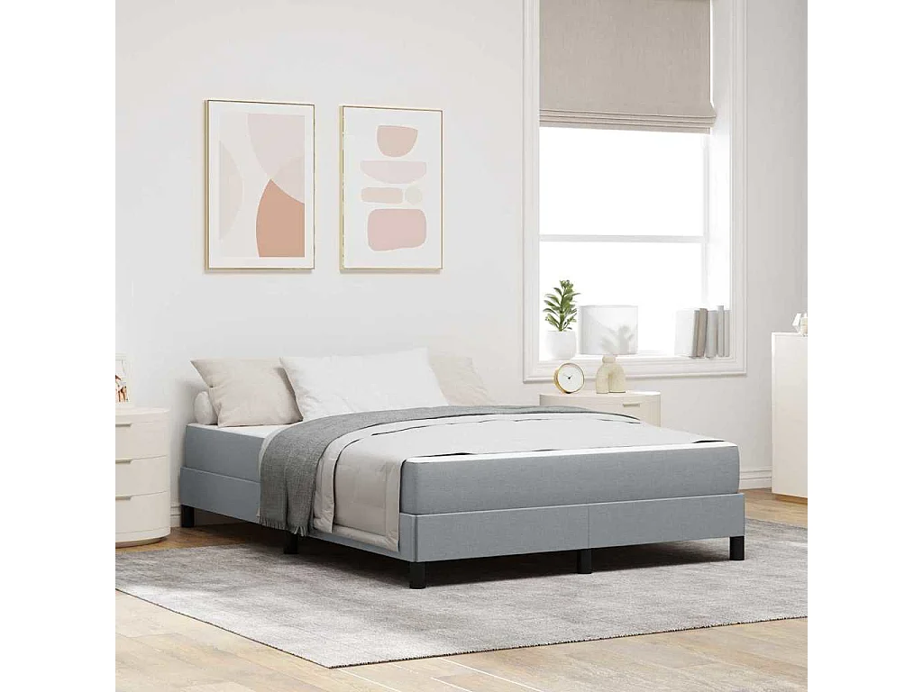 Cama tipo Box Spring con colchón Gris claro 140 x 200 cm tela