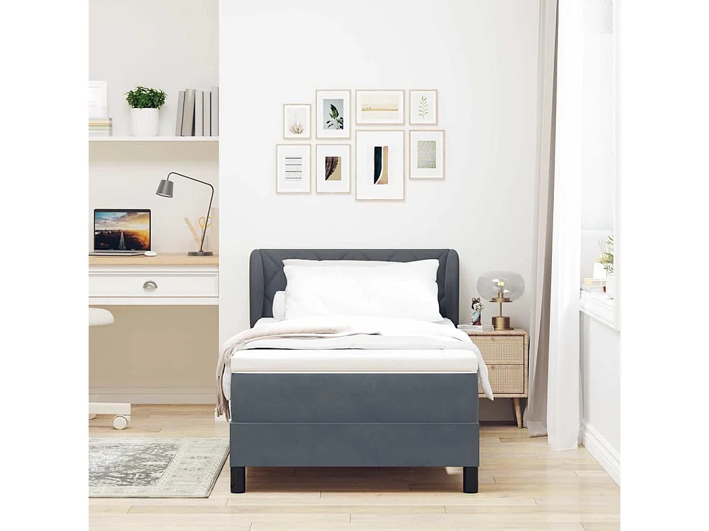 Cadre de lit avec matelas gris foncé 80x200 cm en velours