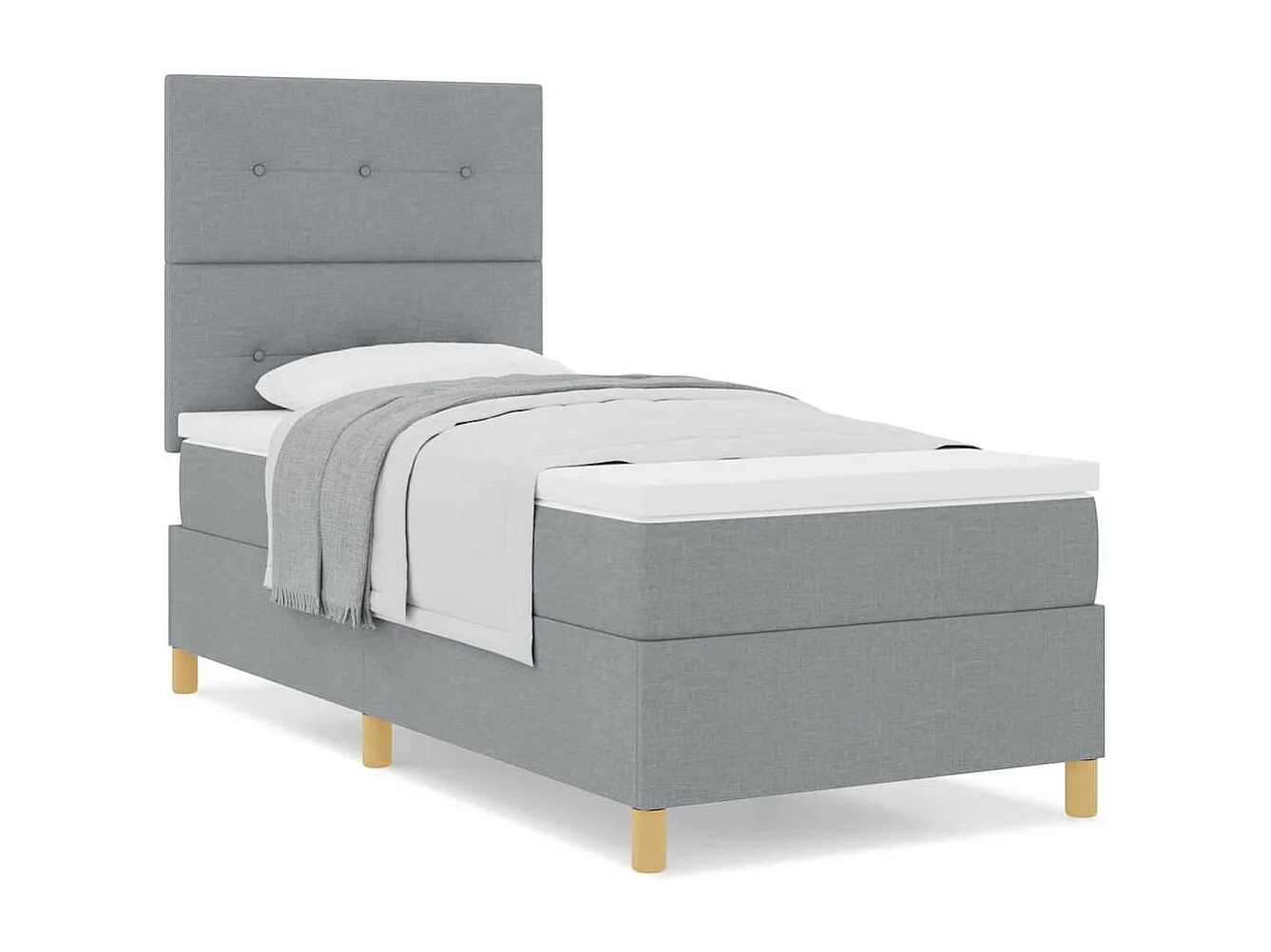 Cama tipo Box Spring con cabecera Gris claro 80 x 200 cm tela