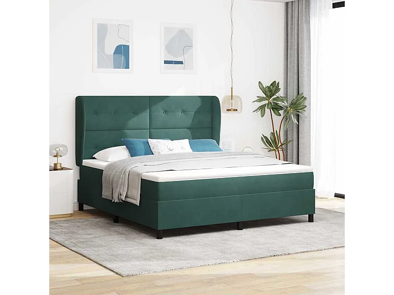 Cadre de lit avec matelas Vert foncé 180 x 200 cm Velours