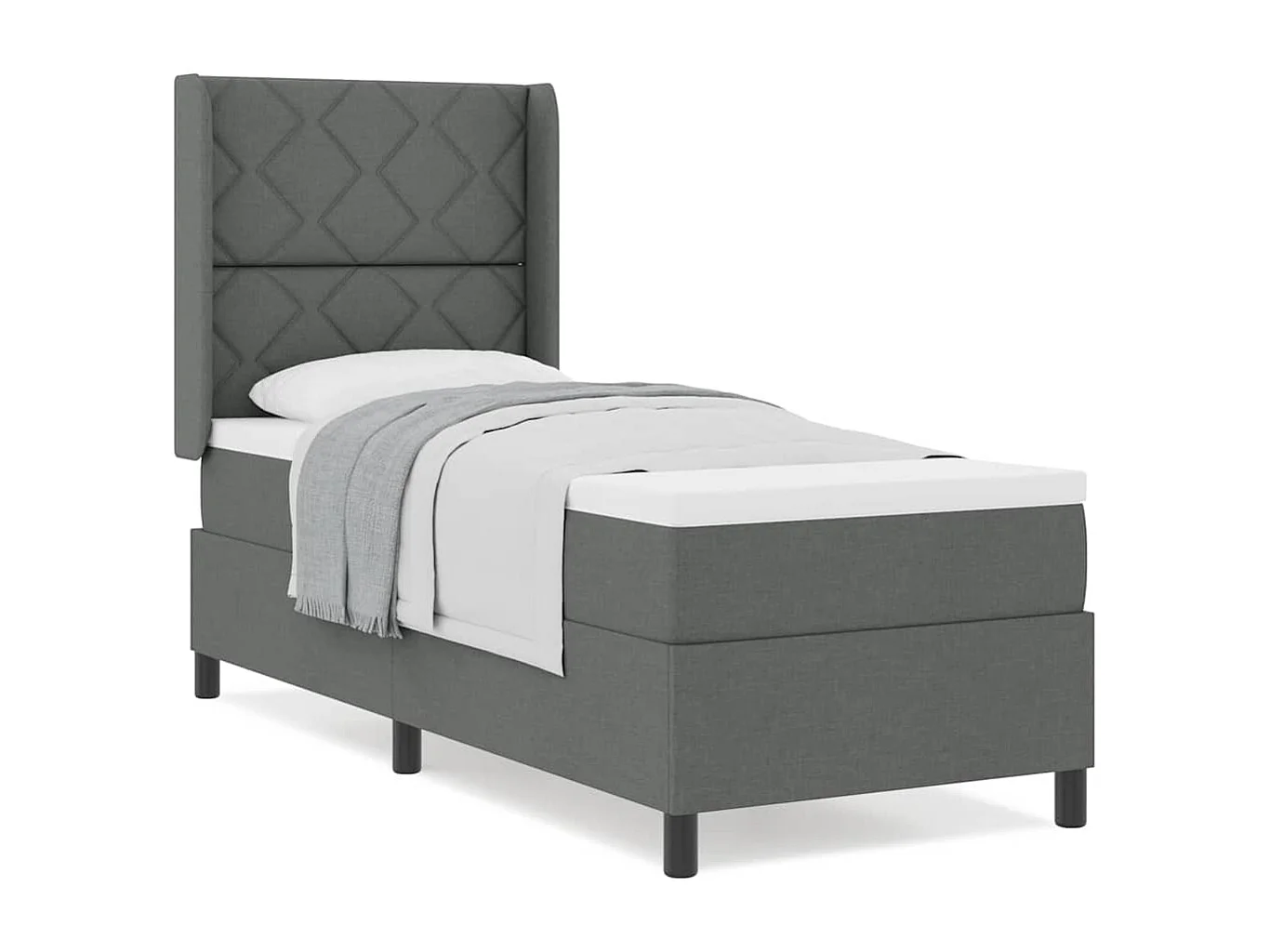 Cama tipo Box Spring con colchón Gris oscuro 80 x 200 cm tela