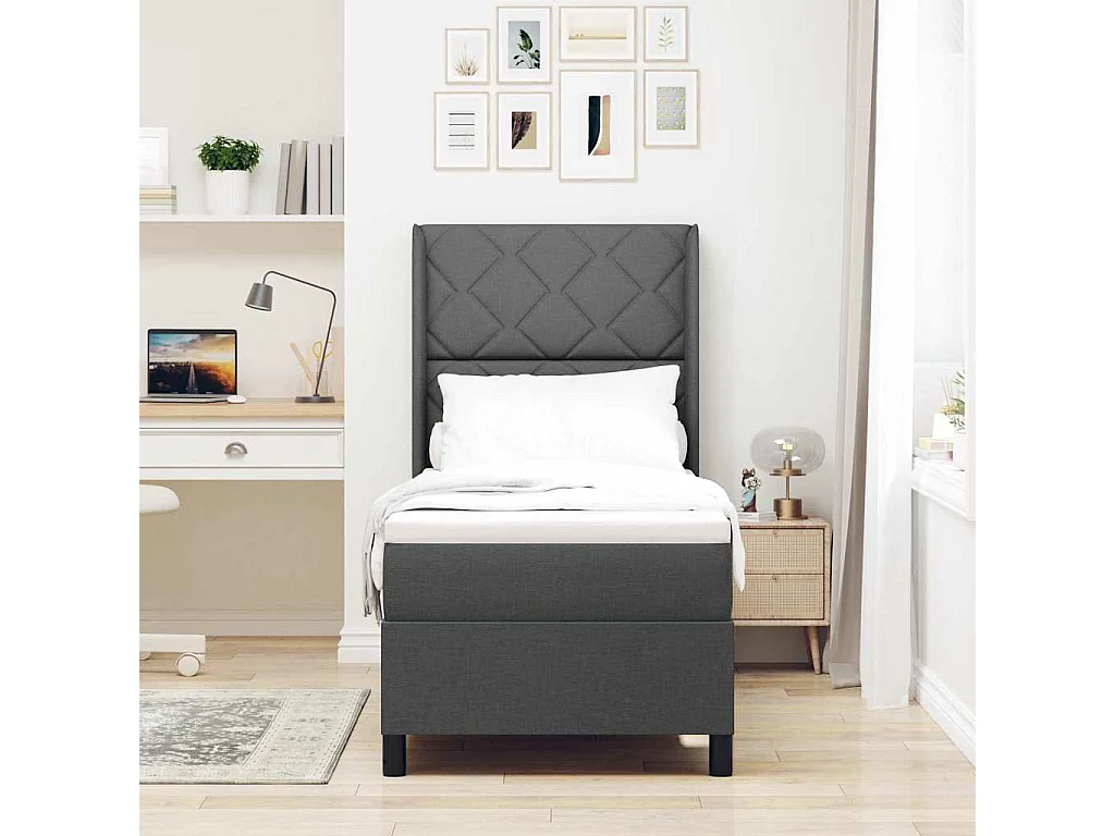 Cama tipo Box Spring con colchón Gris oscuro 80 x 200 cm tela