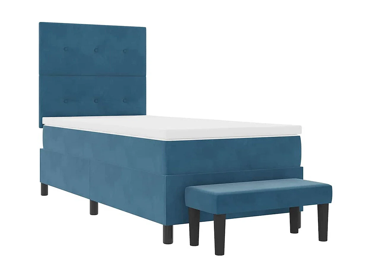 Cadre de lit avec matelas Bleu foncé 90 x 200 cm Velours