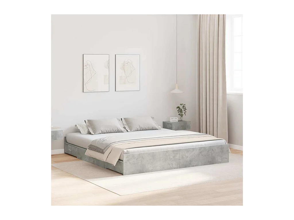 Cadre de lit avec rangement avec tiroir Gris béton 200 x 200 cm