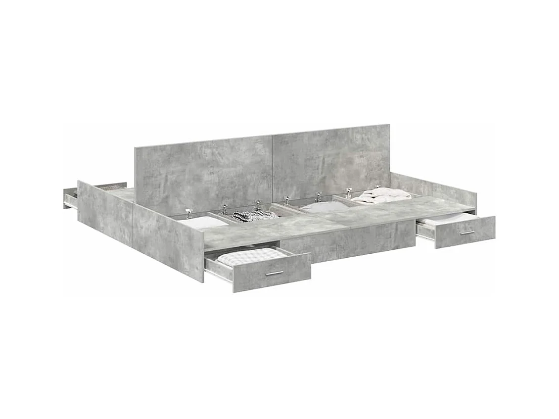 Cadre de lit avec rangement avec tiroir Gris béton 200 x 200 cm