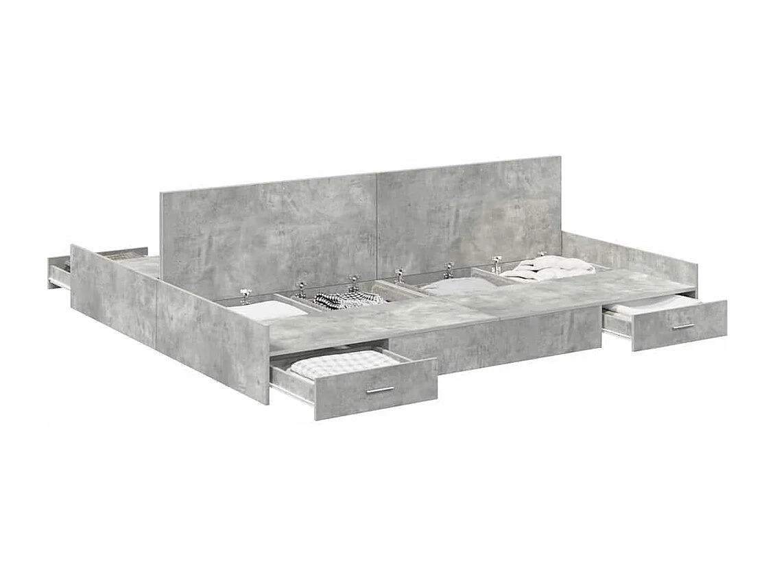Cadre de lit avec rangement avec tiroir Gris béton 200 x 200 cm