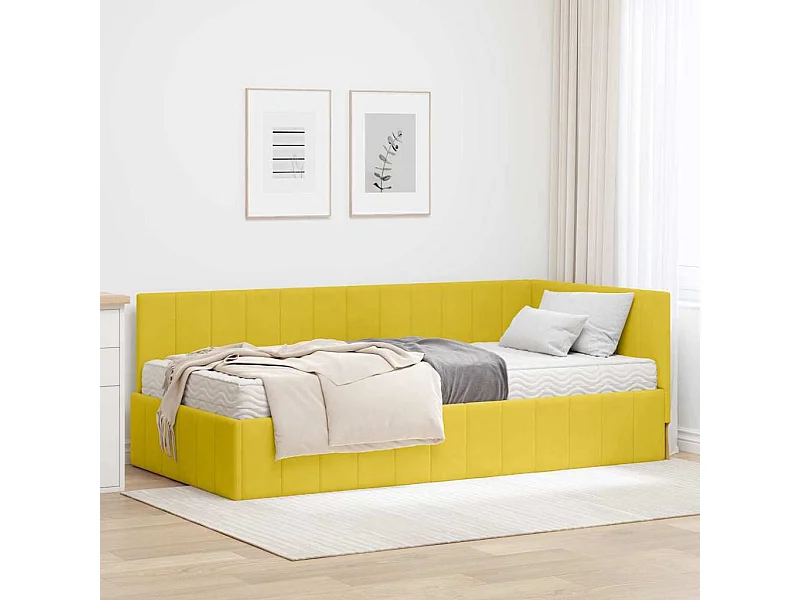 Cadre de lit d'angle avec matelas Jaune 90 x 200 cm Velours