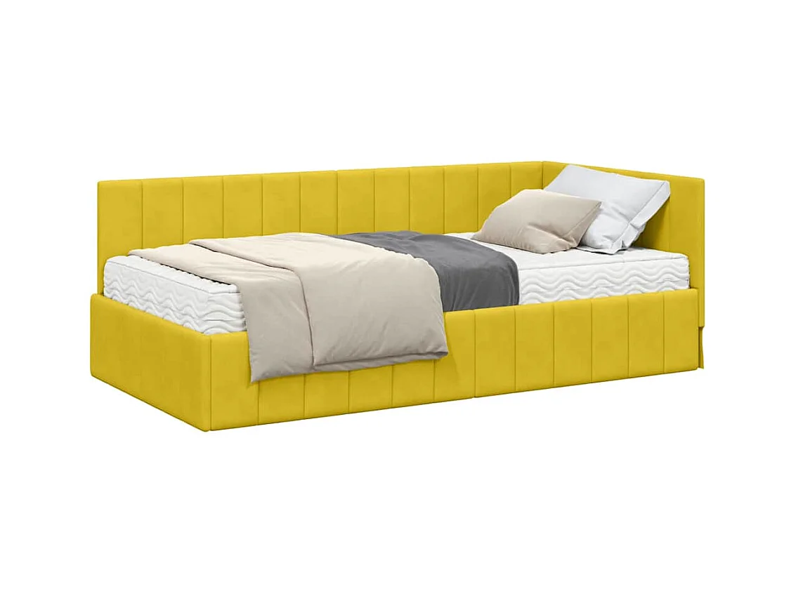 Cadre de lit d'angle avec matelas Jaune 90 x 200 cm Velours