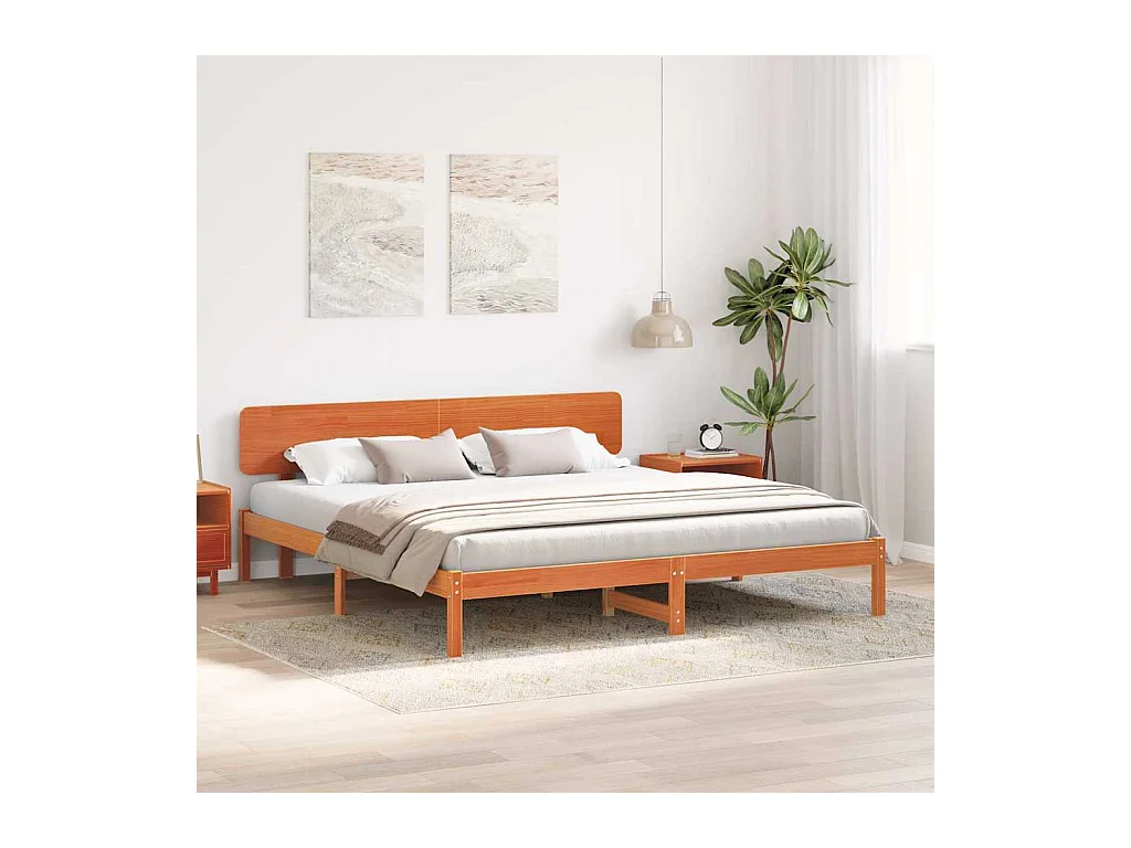 Cadre de lit avec tête de lit Brun cire 180 x 200 cm