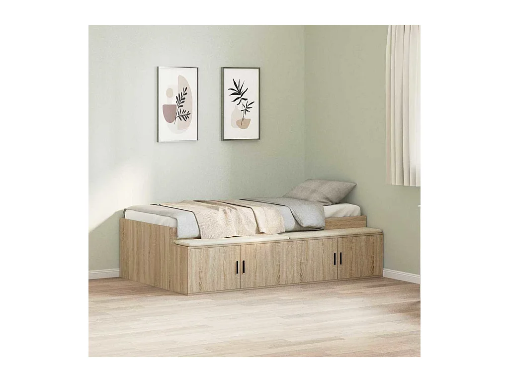 Cadre de lit avec rangement Chêne sonoma 90 x 190 cm