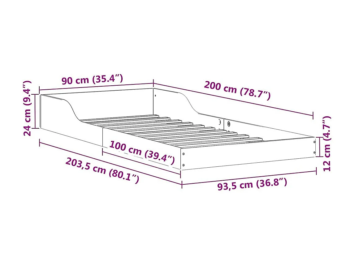Cadre de lit Marron cire 90 x 200 cm Bois massif en pin