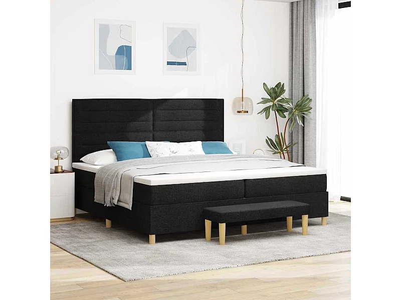 Boxspring bed met matras met hoofdeinde Zwart 200 x 200 cm Stof
