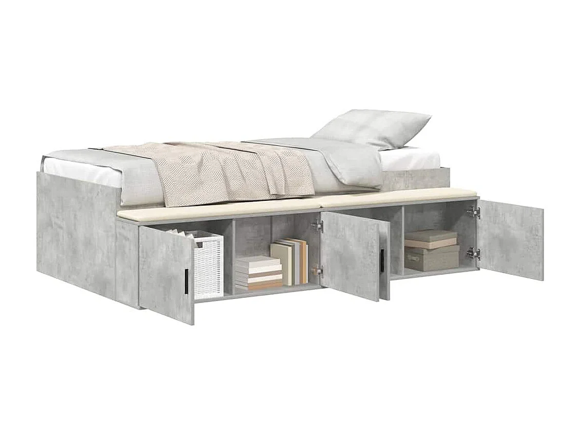 Cadre de lit avec rangement Gris béton 90 x 190 cm