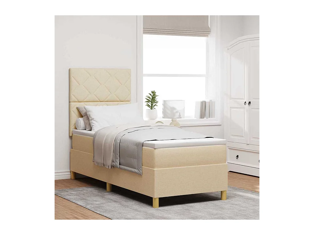 Cama tipo Box Spring con colchón Crema 80 x 200 cm tela