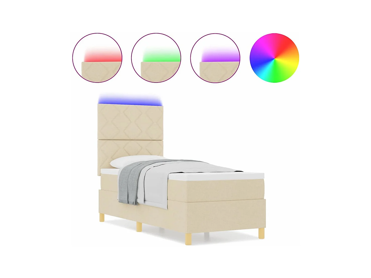 Cama tipo Box Spring con colchón Crema 80 x 200 cm tela