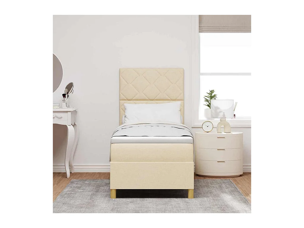 Cama tipo Box Spring con colchón Crema 80 x 200 cm tela