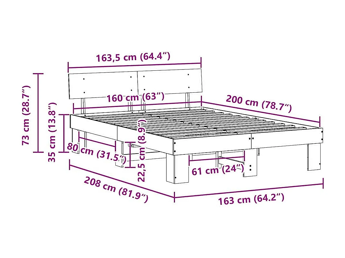 Estructura de cama Marrón 160 x 200 cm Madera maciza de pino