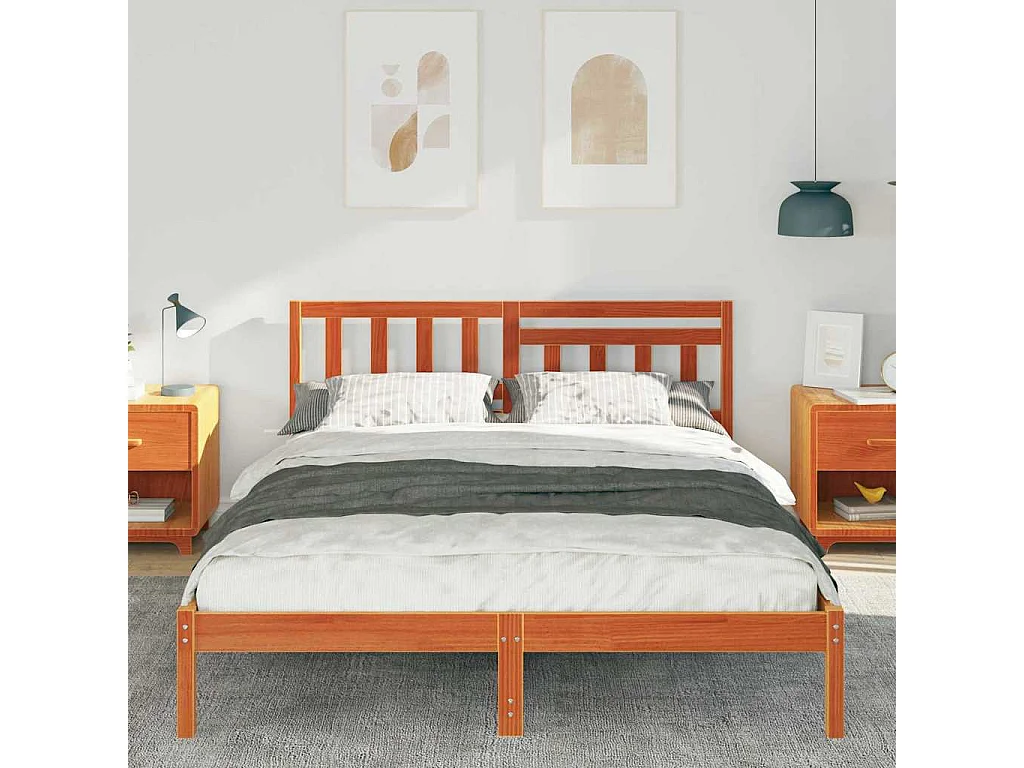 Cadre de lit Marron cire 160 x 200 cm Bois massif en pin