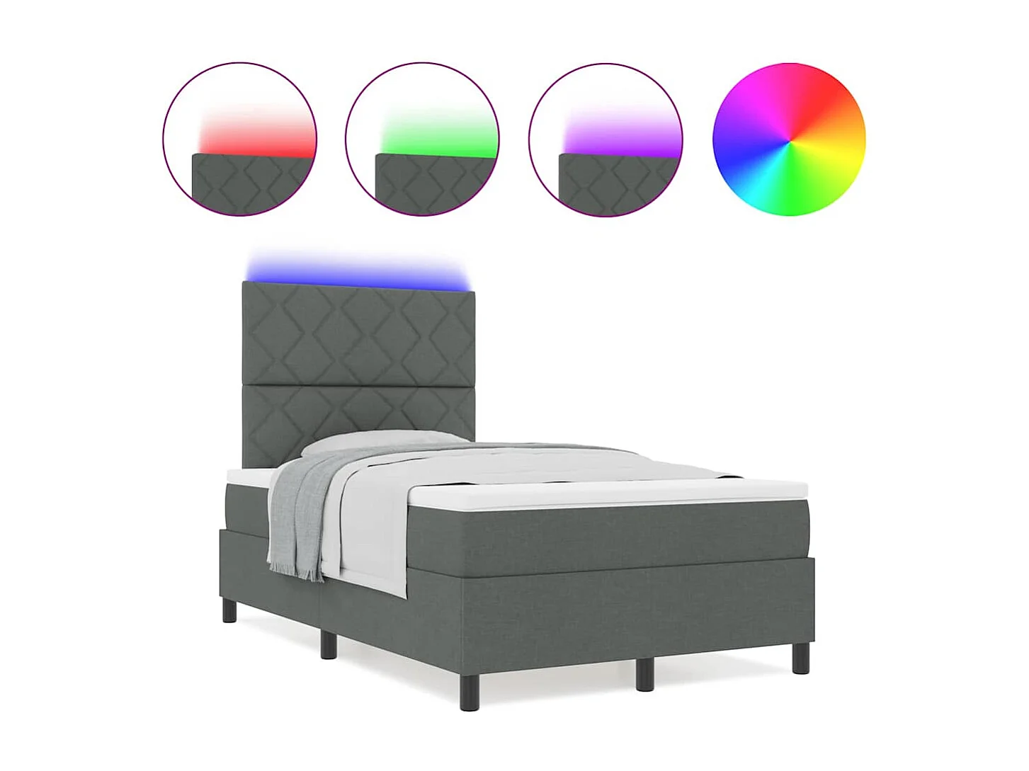 Cadre de lit avec matelas Gris foncé 120 x 190 cm tissu