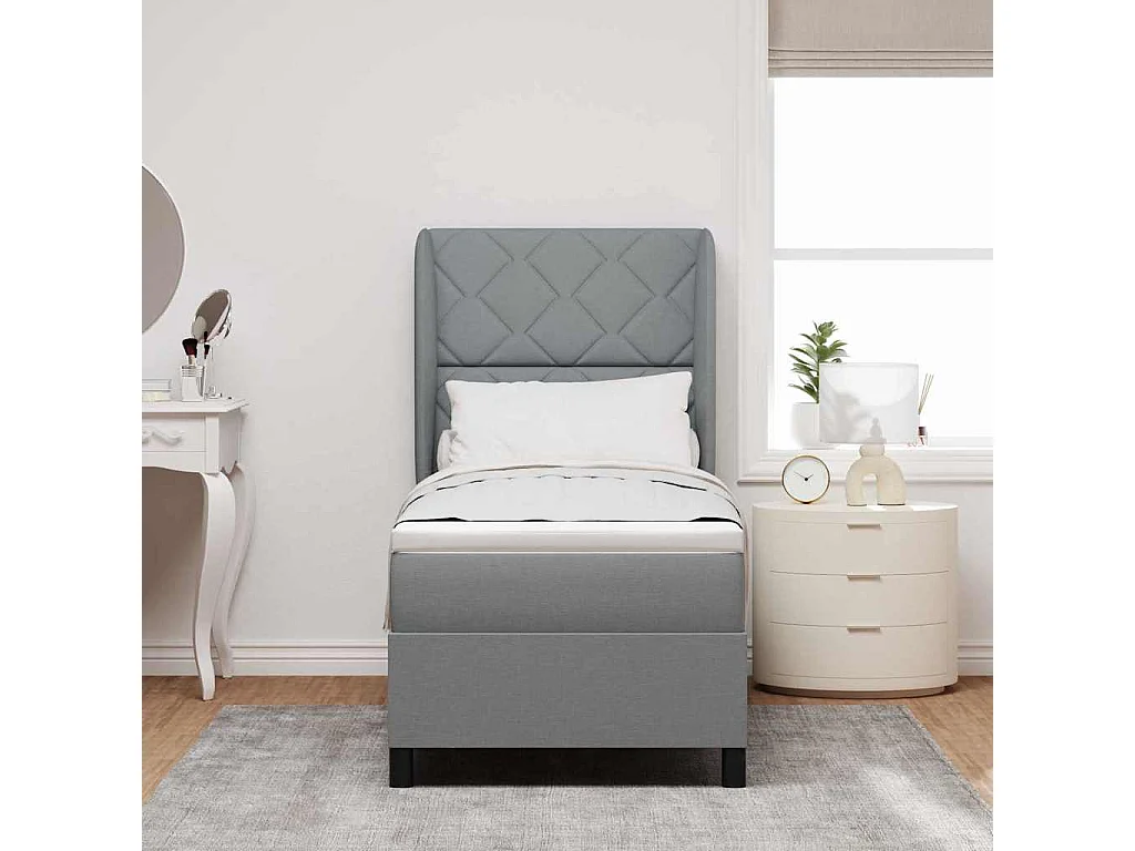 Cadre de lit avec matelas Gris clair 80 x 200 cm tissu