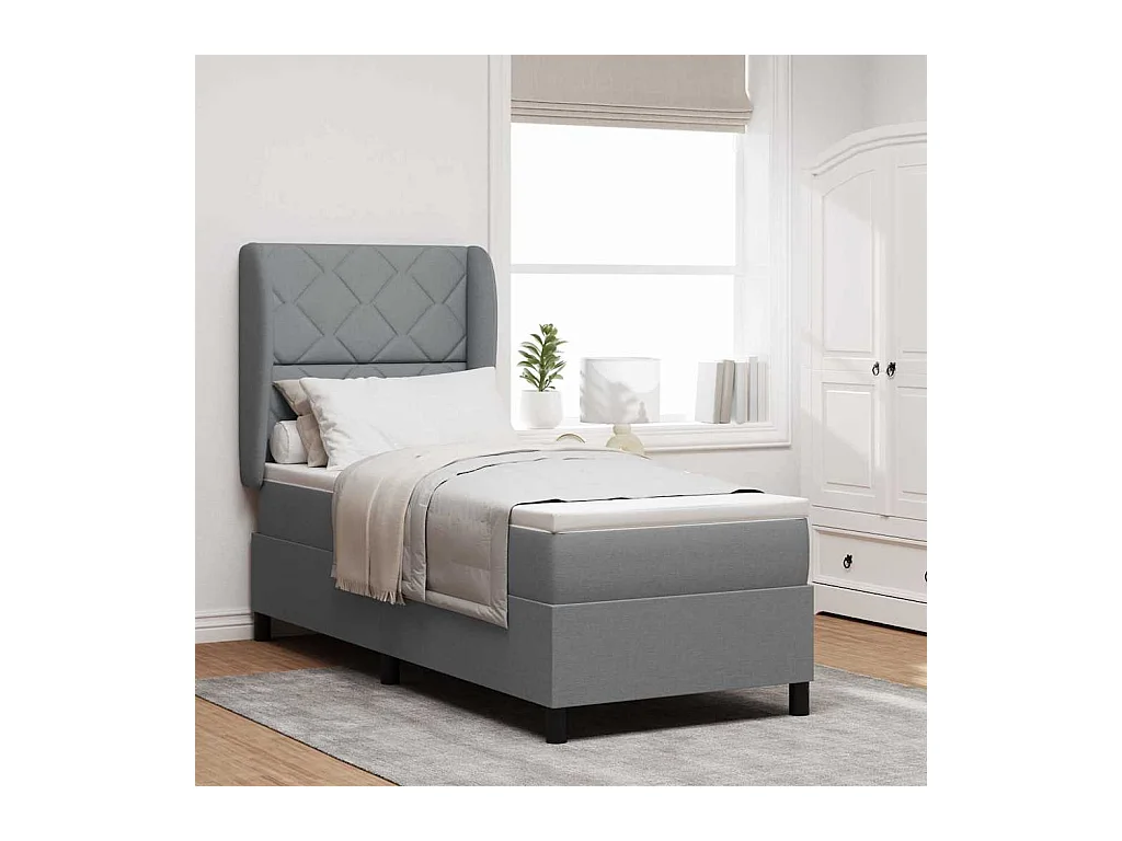 Cama Box com colchão Cinzento-claro 80 x 200 cm tecido