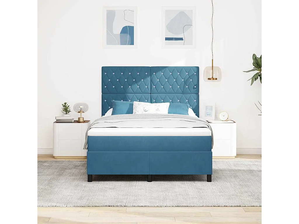 Cadre de lit avec matelas Bleu foncé 140 x 190 cm Velours