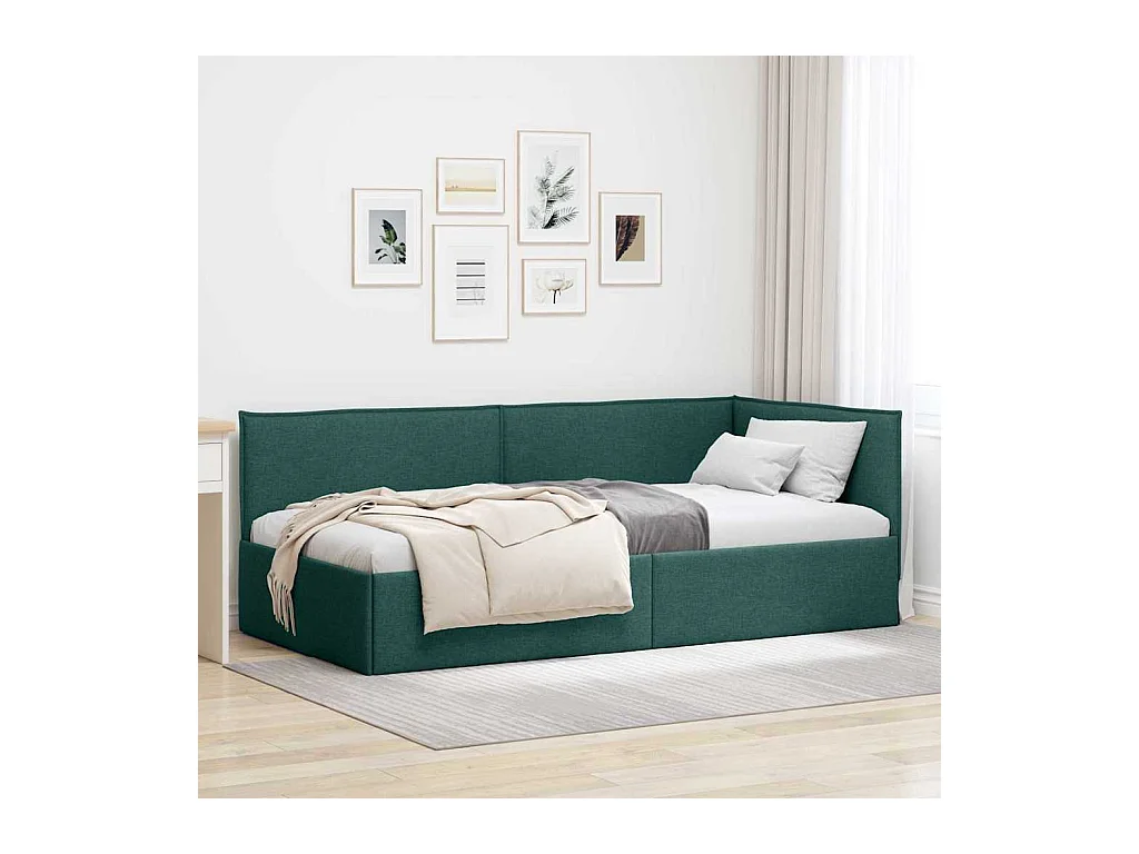 Cadre de lit d'angle Vert foncé 90 x 190 cm tissu