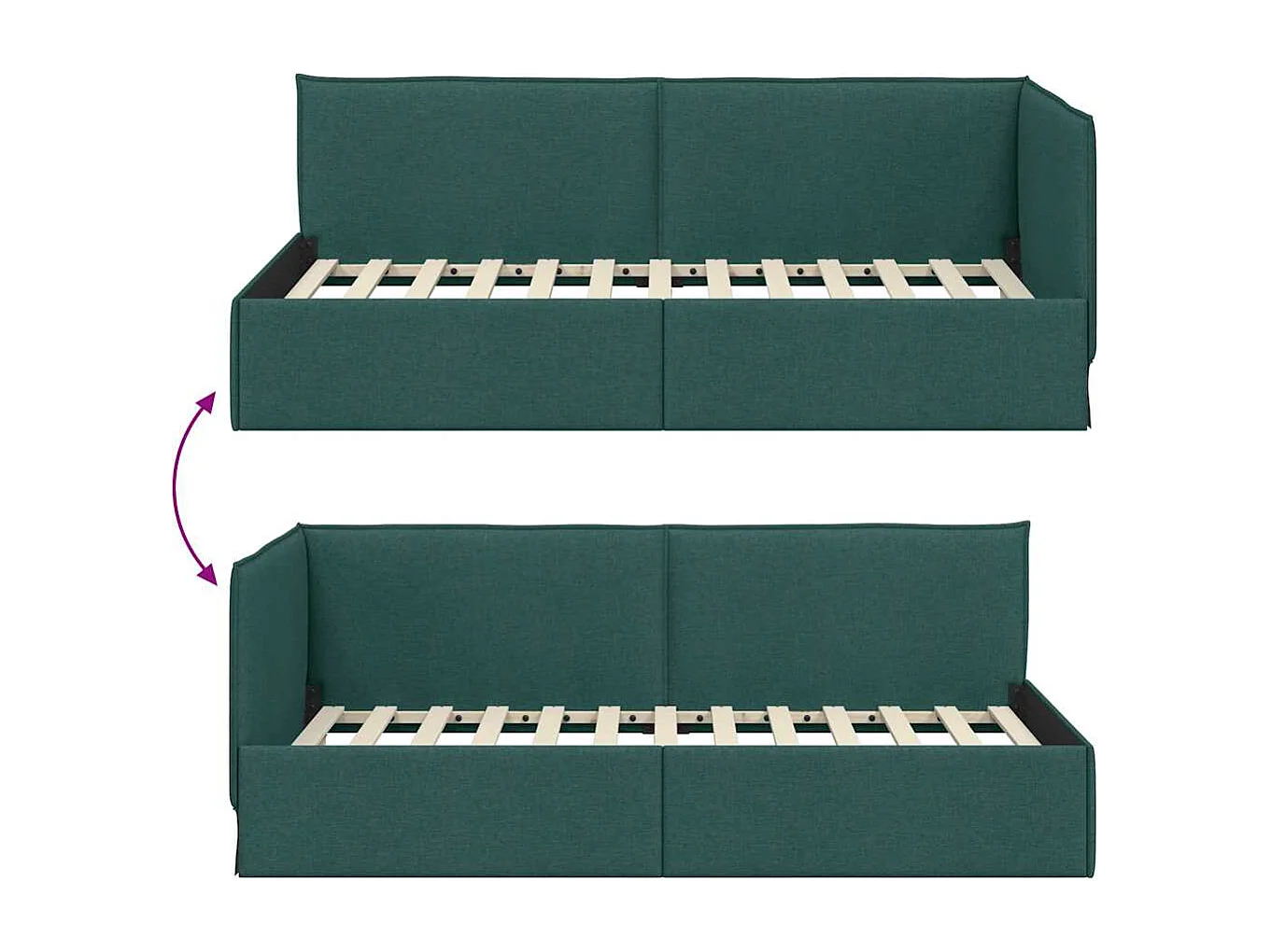 Cadre de lit d'angle Vert foncé 90 x 190 cm tissu