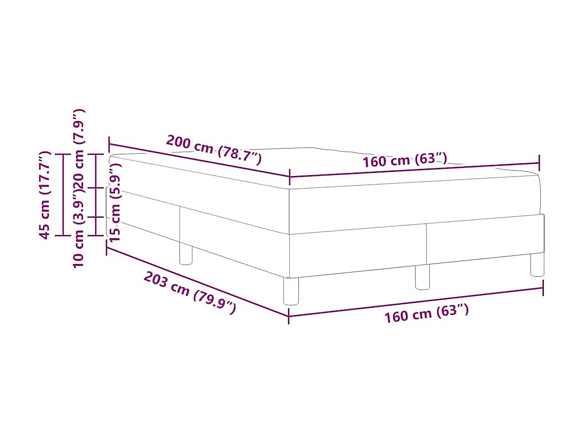 Cama tipo Box Spring con colchón Negro 160 x 200 cm tela
