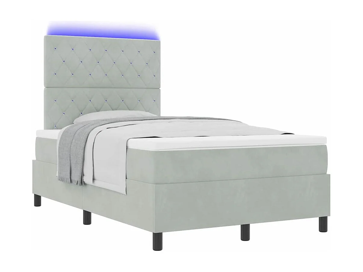 Cadre de lit avec matelas Gris clair 120 x 190 cm Velours