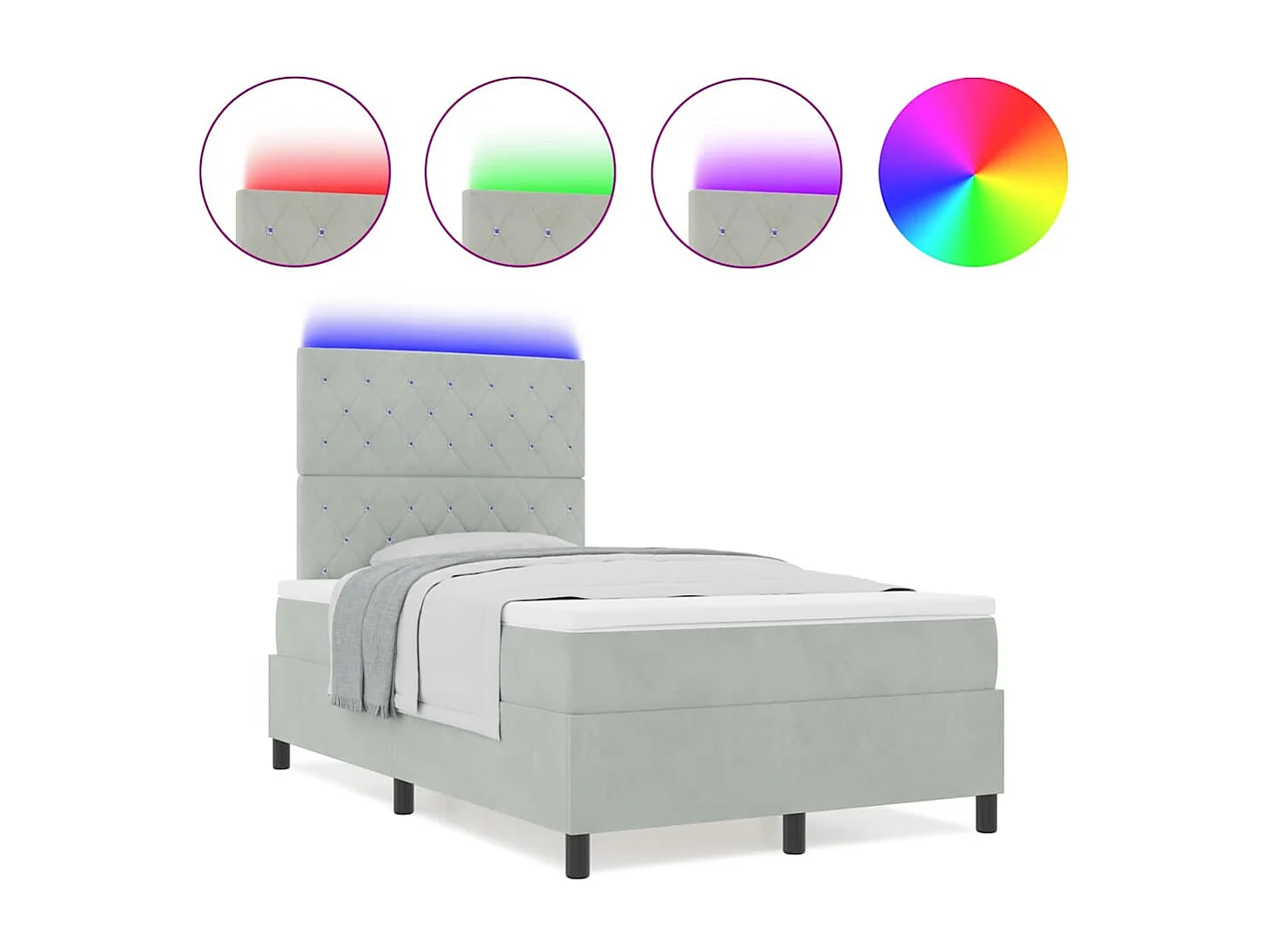 Cadre de lit avec matelas Gris clair 120 x 190 cm Velours
