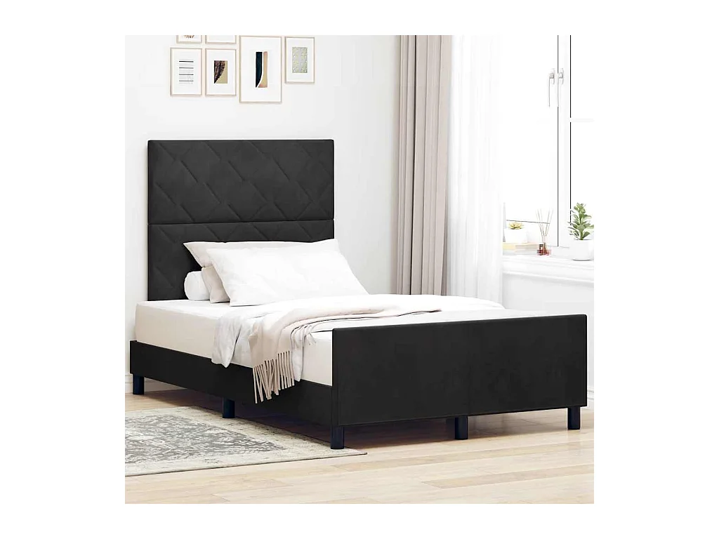 Estrutura da Cama com cabeceira Preto 120 x 200 cm Veludo
