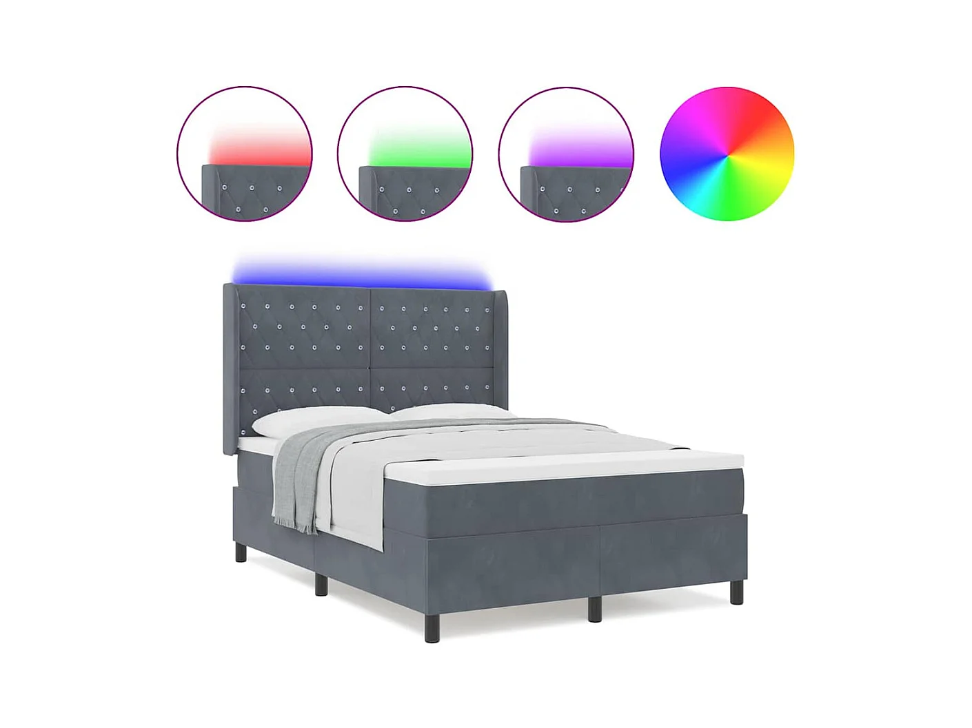 Cadre de lit avec Matelas LED Gris foncé 140 x 190 cm Velours