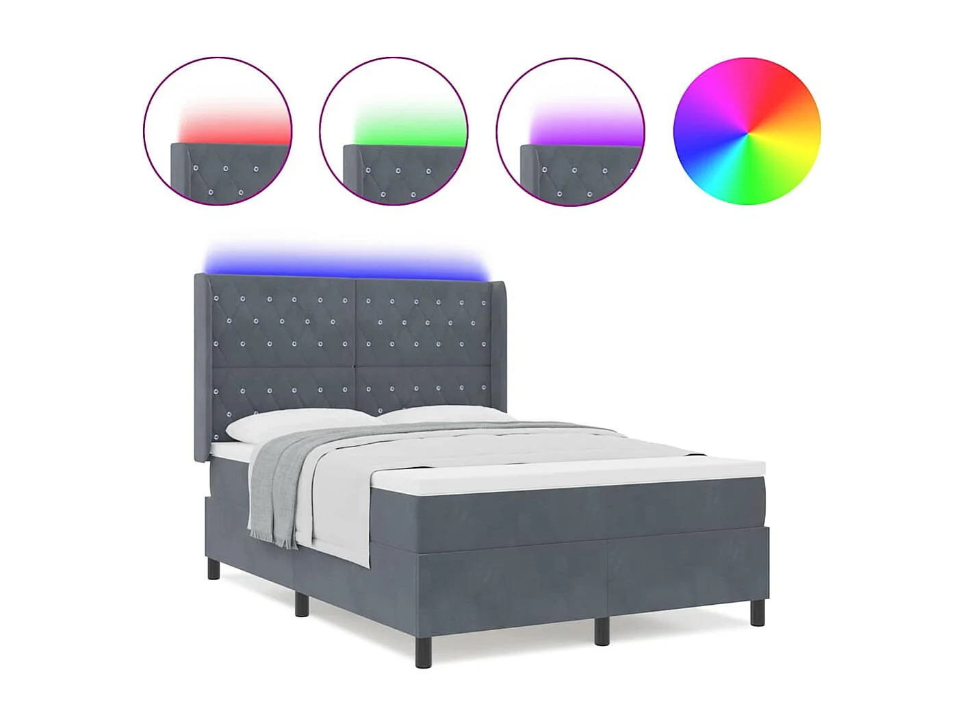 Cadre de lit avec Matelas LED Gris foncé 140 x 190 cm Velours