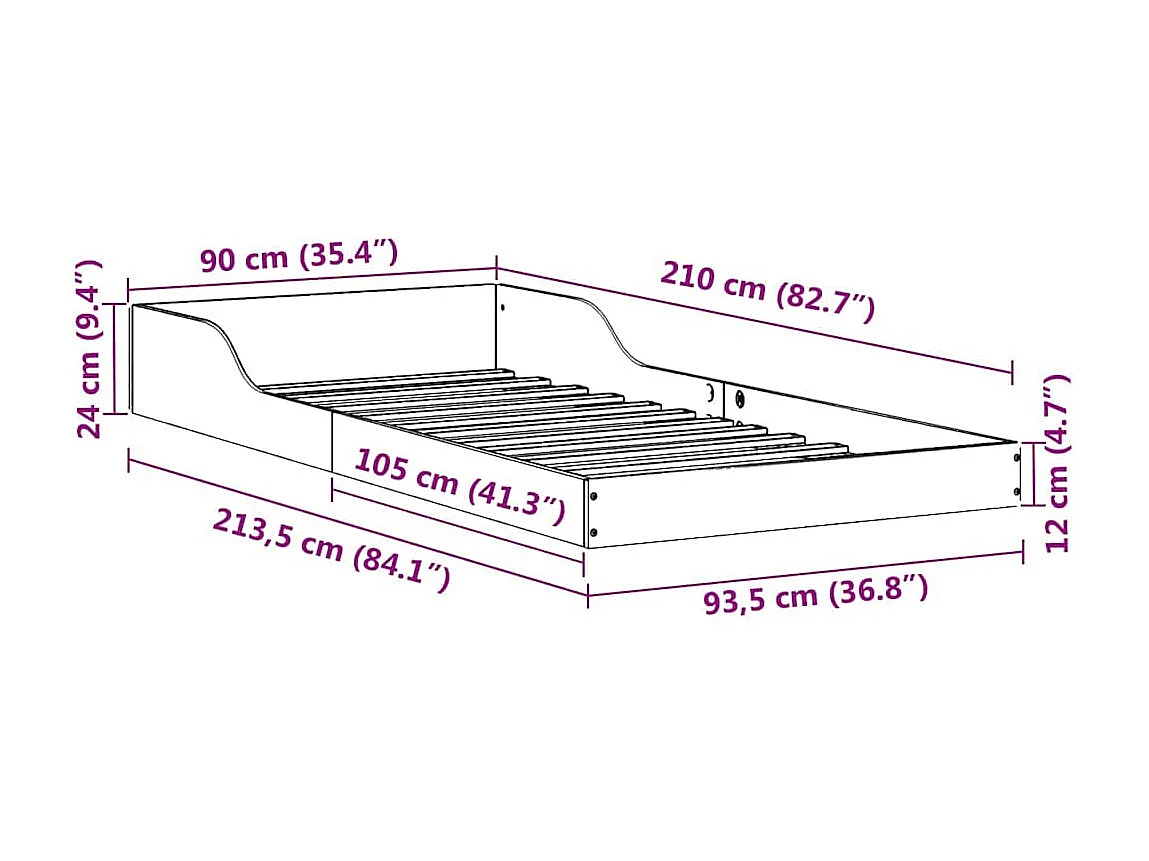 Cadre de lit Blanc 90 x 210 cm Bois massif en pin
