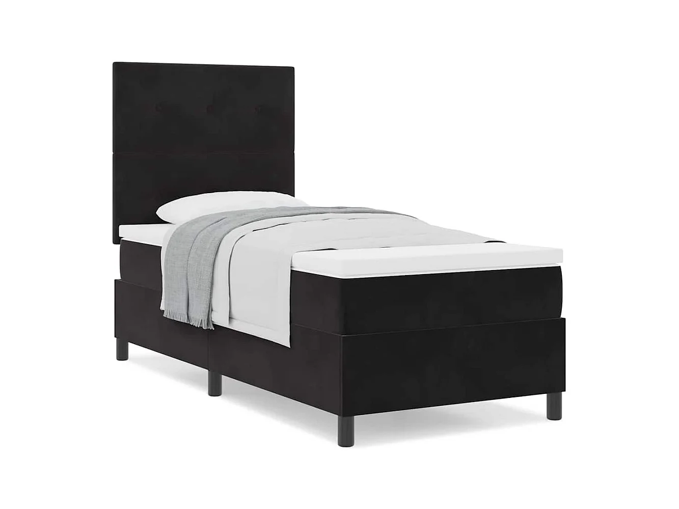 Cama Box com colchão com cabeceira Preto 100 x 200 cm Veludo