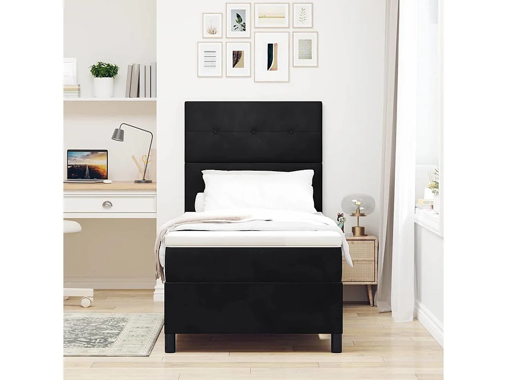 Cama tipo Box Spring con colchón Negro 100 x 200 cm Terciopelo