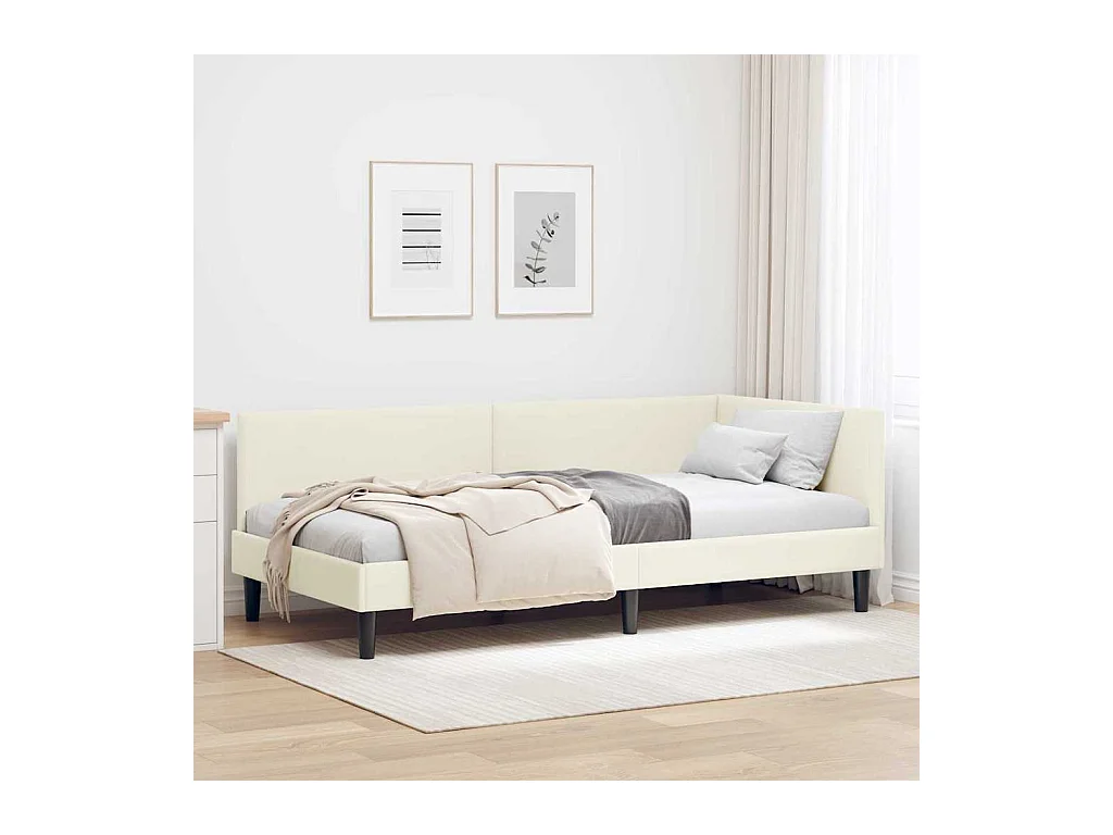 Cadre de lit d'angle Autre avec tête de lit Crème 90 x 200 cm