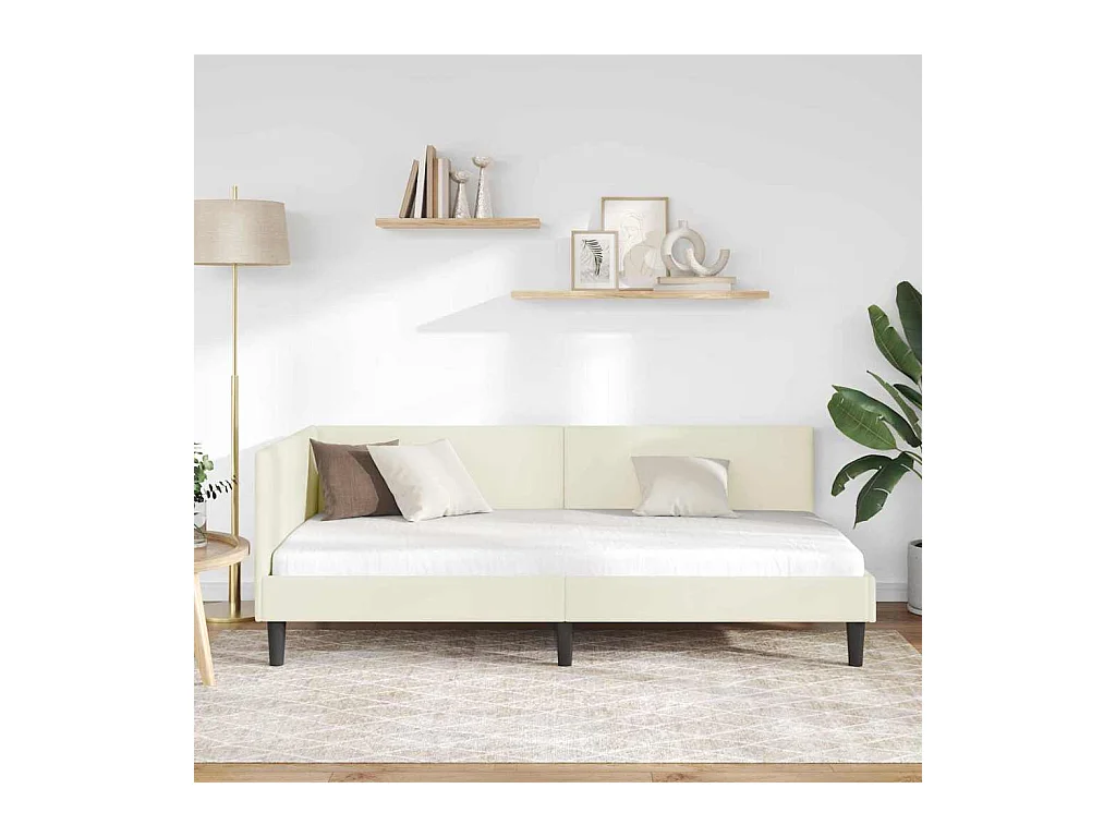 Cadre de lit d'angle Autre avec tête de lit Crème 90 x 200 cm