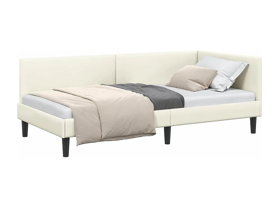 Hoekbedframe Crème 90 x 200 cm Fluweel en Engineered hout