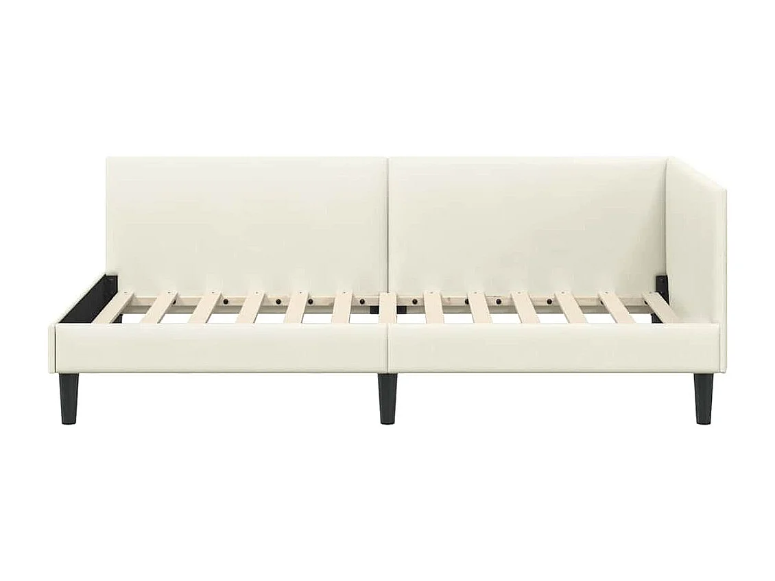 Hoekbedframe Crème 90 x 200 cm Fluweel en Engineered hout