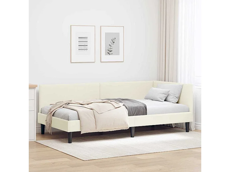 Hoekbedframe Crème 90 x 200 cm Fluweel en Engineered hout