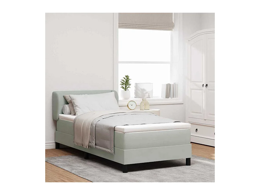Cama Box Spring com Colchão Cinza Escuro 80x200 cm em Veludo