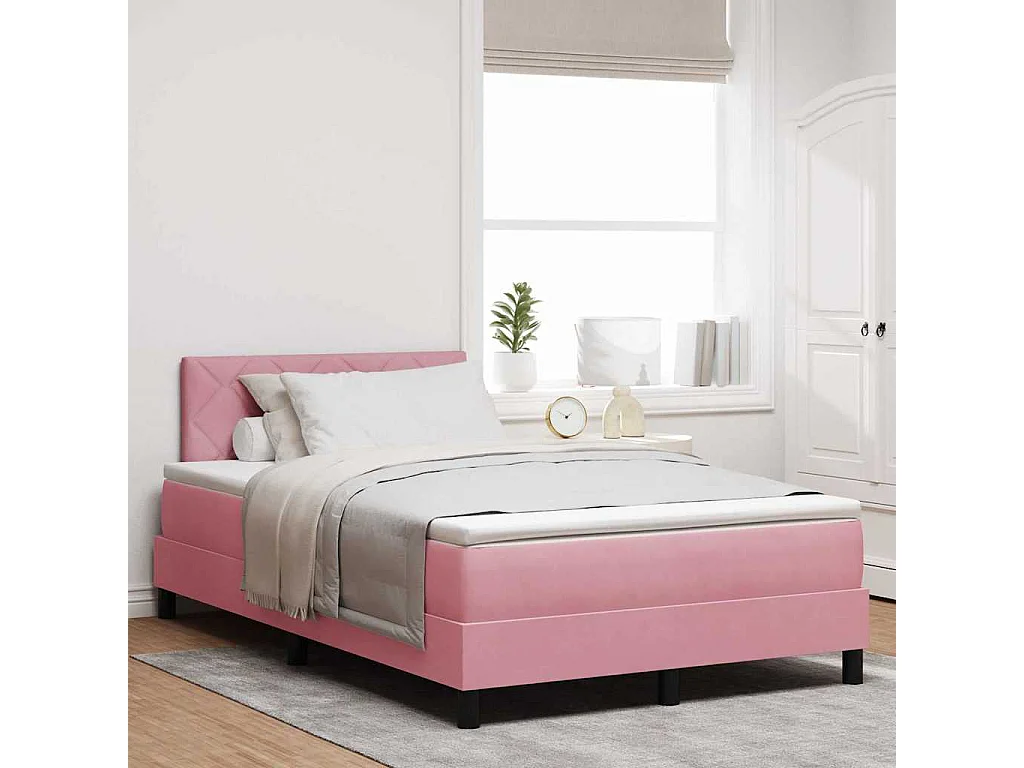 Cama con Somier y Colchón con colchón Rosa 120 x 190 cm tela