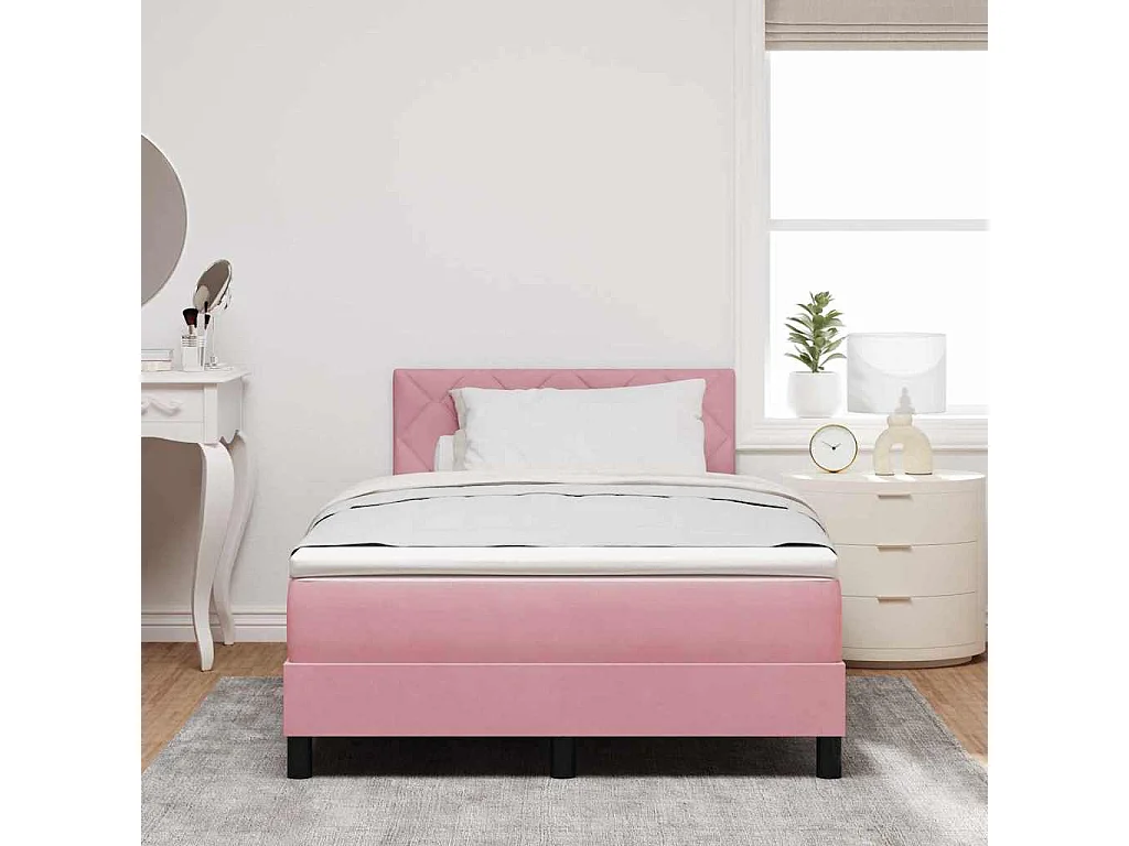Cama con Somier y Colchón con colchón Rosa 120 x 190 cm tela